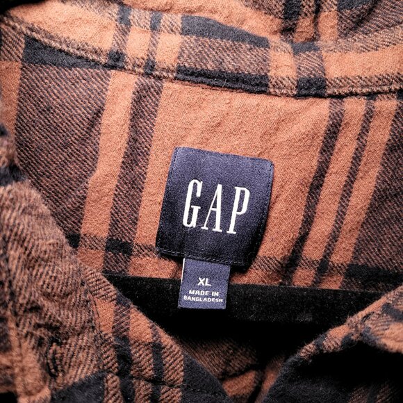 GAP Brand 100% Cotton Brown Black Plaid Flannel Collared Button Down XL - Picture 6 of 6